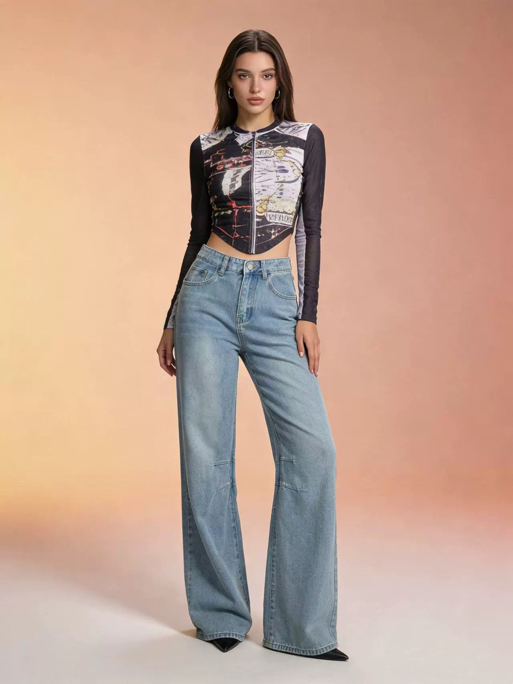 ZARA Retro Mid Rise Wide Leg Jeans for Women Loose Fit